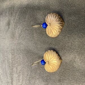 Gold and Blue Leaf Earrings